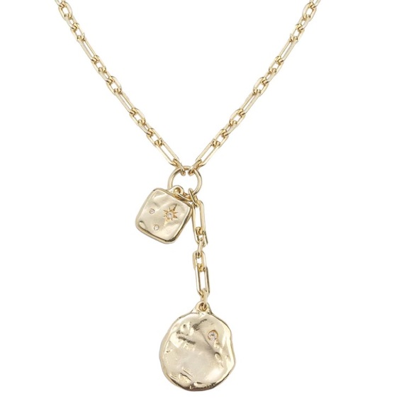 18kGold plated bronze necklace with double pendant detail and encrusted crystals - Picture 4 of 7